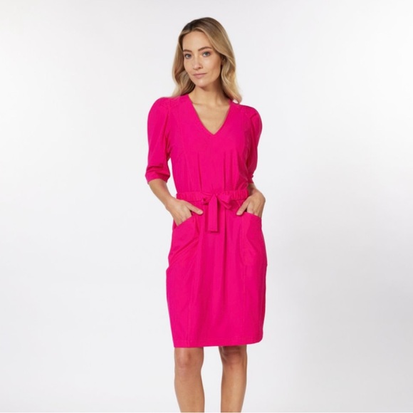 ESQUALO Dresses & Skirts - 💗 EsQualo Hot Pink Puff Sleeve Dress | NWT | Size 12 | $135 Retail